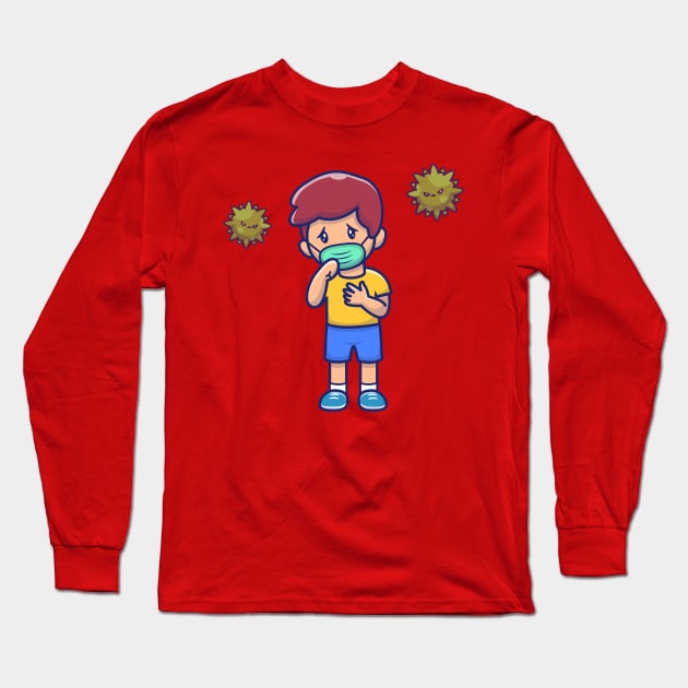 Cute Boy With Fever And Flu Cartoon (2) Long Sleeve T-Shirt by Catalyst Labs